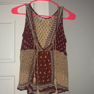 Boho patterned tassel tank top